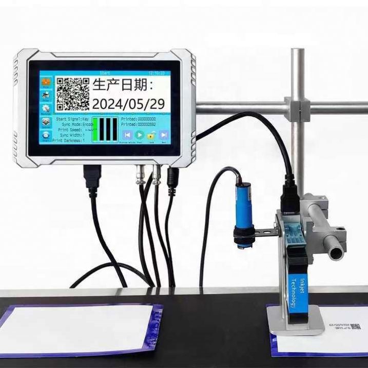 automatic online inkjet printer printing barcodes and batch codes on production line packaging