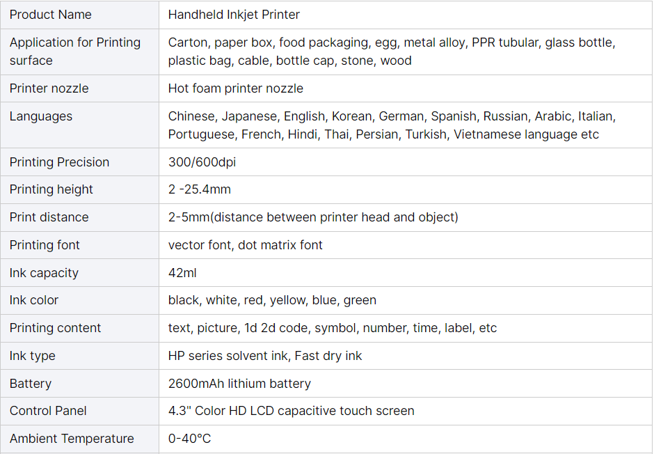 handheld inkjet printer specification 1