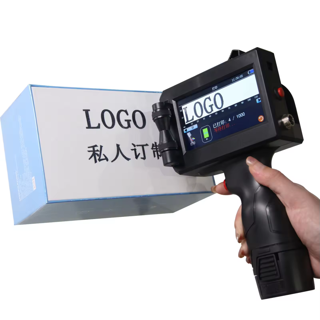 handheld inkjet printer printing bold batch codes on plastic carton and metal surfaces